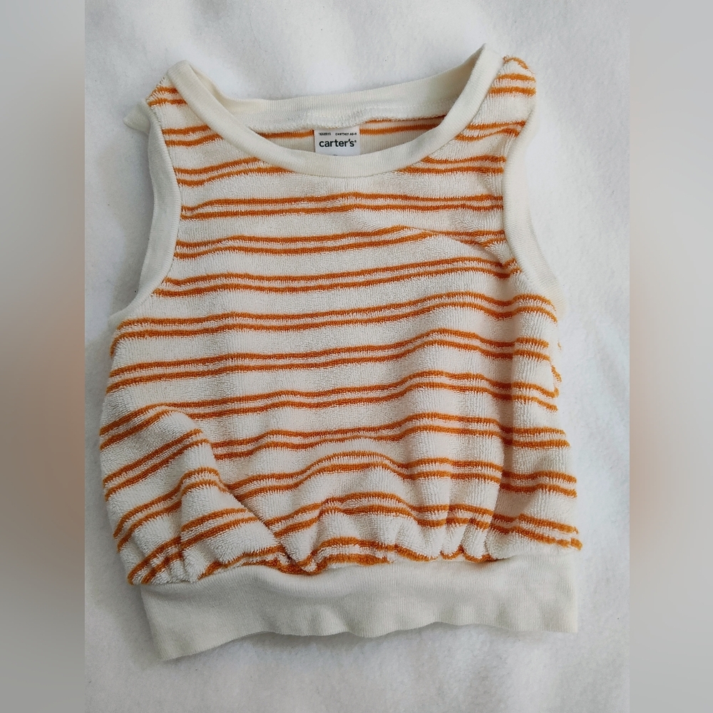 Carter's White and Orange Striped Tank Top